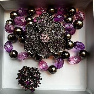 Beaded bracelet, and ring set